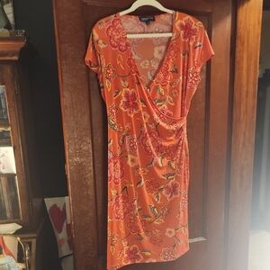 Jones New York Pleated Orange Pink Midi Dress